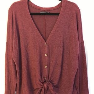 Abercrombie & Fitch V-Neck Tie-Up Cardigan, Maroon
